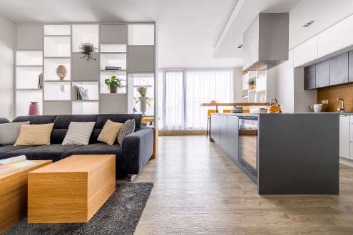Moderní a útulné řešení obývací části bytu v Praze Jinonicích